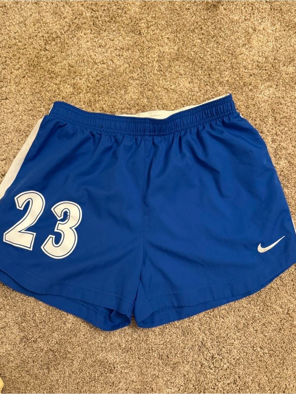 Nike Women's Royal Blue Athletic Shorts with White Number 23